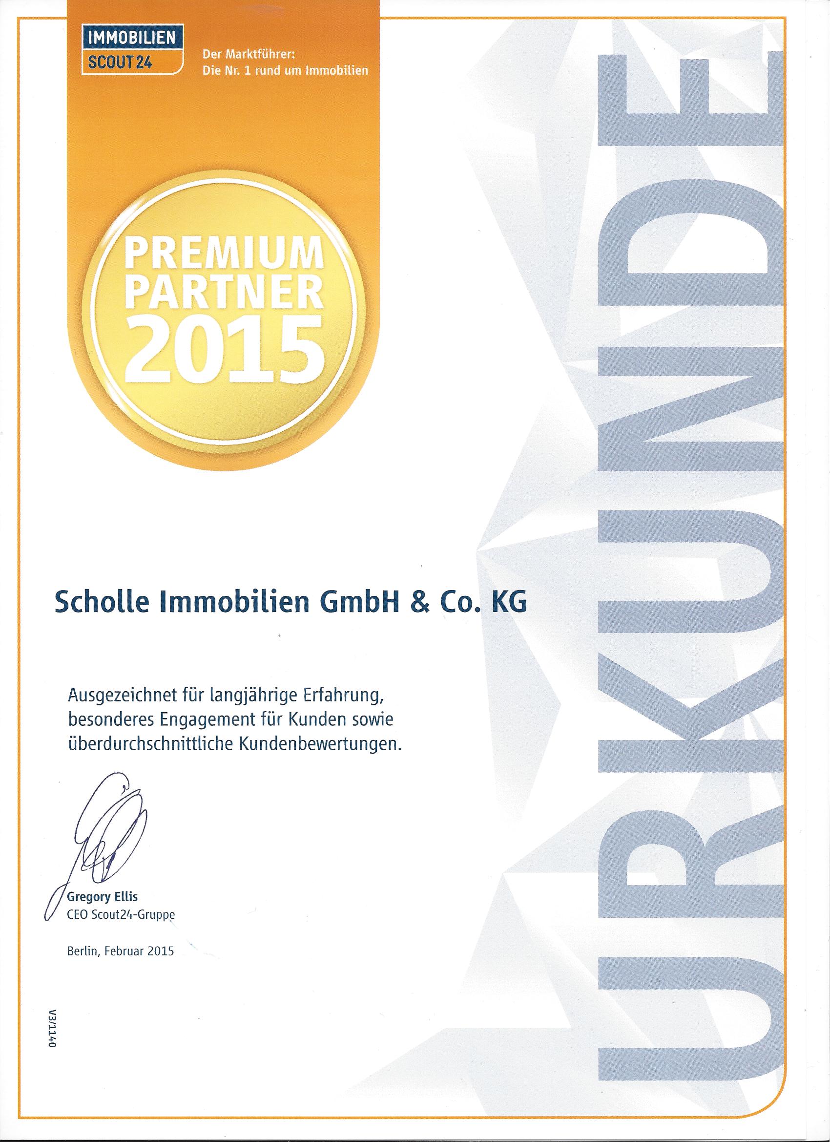 Urkunde Premium Partner 2015 